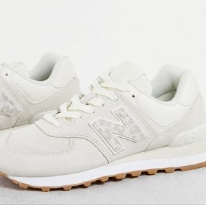 New Balance 574 - White and Animal Print